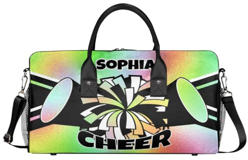 Mintoprints Personalisierte Cheerleader-Tasche für Cheerleader, Sporttasche, Reisetasche, Reisetasche, Wochenendtasche, Grün-roter Farbverlauf, 17.4x8.3x9.5, Cheerleading