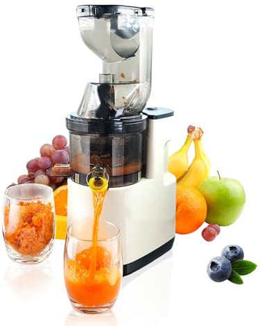 5.4'' Cold Press Juicer: Slow Masticating High Yield Multi-Functional for Home Commercial Use Wide Feed Chute Pulp Separation (white)