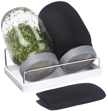 Bvizyelck Sprossenglas 2er Set Sprossen Anzuchtset Keimglas Für Sprossen Sprossenglas Mit Keimlinge Deckel, Sieb & Abtropfschale Sprossenglas Keimglas Set Für Alfalfa Kresse Brokkoli Mungobohnen