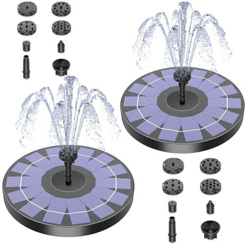 AISITIN 2PCS Solar Springbrunnen für Außen mit 4 Stützstangen und 6 Effekte | Solarbrunnen für Draussen für Vogeltränke, Solar Teichpumpe Outdoor, Solar Schwimmender Fontäne Pumpe für Garten, VogelBad