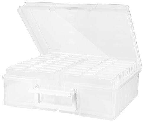 Vencier 4 x 6 Photo Storage Box with 16 Inner Cases – Clear Plastic Photo Organiser for Pictures, Cards, Seeds, Crafts – Compact & Durable Design (Clear)