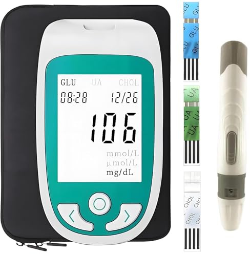 Kit Per Esami Del Sangue 3 In 1, Tester Per Colesterolo Acido Urico Glucosio, Con 50 Glucosio Nel Sangue + 25 Acido Urico + 10 Strisce Reattive Per Colesterolo, Design a Sifone, Per Uso Domestico