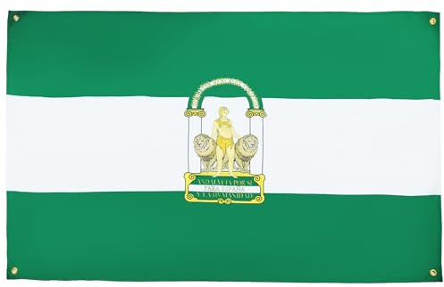AZ FLAG Bandera Andalucía 150x90 cm Andaluza Poliéster Ligero 4 Ojales | Uso interior Enseña costuras dobles y bordes reforzados con ojales metálicos