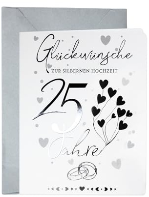 BMGRKYQX Silberhochzeit Karte mit Umschlag Silberhochzeit Klappkarte 25 Jahre Glückwunschkarte Hochzeit Deko für 25 Jahre Geschenke