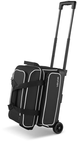 VEVOR Bowling Ball Bag, 2 Ball Double Roller Bowling Bag with Wheels, Featuring a Separate Compartment for Shoes (Up To US Size 16) & Oversized Accessory Pocket, Retractable Handle Extends to 41.32 in