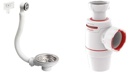 Wirquin lot de 2 : 1 bonde ø90 mm avec trop-plein pour évier 1 bac + 1 siphon d’évier Néo Air ⌀40 mm zéro fuite