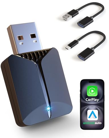 2026 Carplay Wireless Adapter-Android Auto Wireless Adapter 2-in-1 Superschnelle Upgrade von Wired auf Wireless,Bluetooth 5.4 unterstützt CarPlay+Android Auto,Für iOS 12/Android11 & Autos Mit Carplay