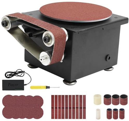 3 in 1 Belt Disc Sander, Mini Sanding Disc Machine with 6 In Sanding Disc, High Speed Knife Sharpener, 7 Speed Adjustable, Electric Belt Bench Grinder, for DIY Woodworki