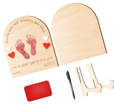 1 juego de tarjeta de hitos de madera para la primera huella del bebé, recuerdo artístico para sesiones de fotos y duchas de recién nacidos, regalo del día de San Valentín