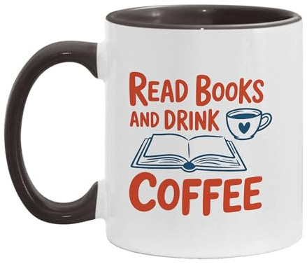 IVISION LEARNING LTD Retro Read Book And Drink Coffee 2 Two-Tone Accent Ceramic Mugs, Sarcastic Drinking Cups, 11oz 15oz, Gifts