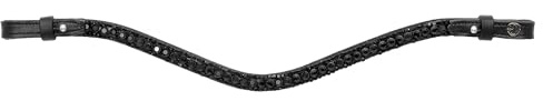 EQUESTRIAN QUEEN Stirnriemen Pferd Leder geschwungen Kristall Glitzer gepolstert Stirnband Zaumzeug – elegant für Dressur & Show – Hebe (Schwarz/Schwarz, Cob (Vollblut))