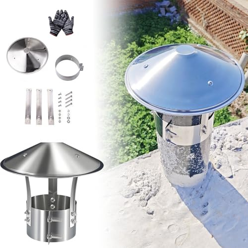 Chapeau de Cheminée en Acier Inoxydable Capuchon de Cheminée Anti Pluie for Conduit de 75-315mm de diamètre Couvercle de Vent for Toit Anti-Pluie Et Neige(90mm/3.54in)
