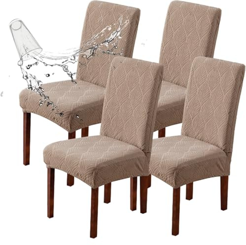JUNZHE Elastische Esszimmerstuhlbezüge, hochdehnbar, abnehmbar, waschbar, Stuhlhussen, Esszimmerstuhlhussen, Set mit 2/4/6 (Taupe, 4 Stück)