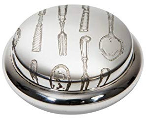 Wentworth Zinn – Messer, Gabel und Löffel, rund, Zinn Schmuckdose, Pillendose, Geschenk – Durchmesser: 85mmh: 35 mm