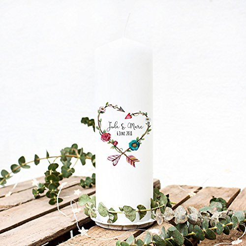 Hochzeitskerze Kerze zur Hochzeit Trauung Traukerze mit Blumenherz Wunschnamen & Datum wk11 ilka parey wandtattoo-welt®