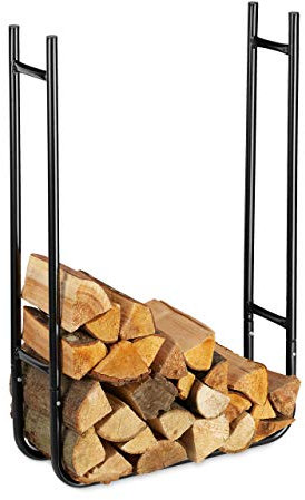 Relaxdays Scaffale Portalegna in Metallo, Contenitore per Ceppi di Legna per Interni ed Esterni, HLP 90x60x20 cm, Nero