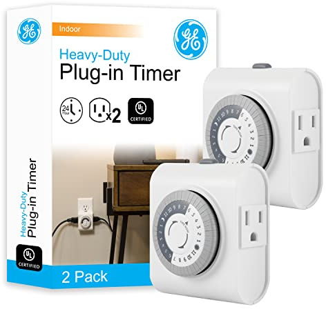 GE 24‑Hour Plug-in Mechanical Timer Outlet, 2 Grounded Outlets, 2 Pack
