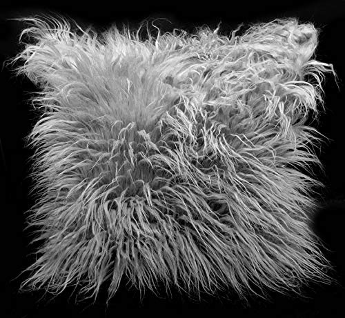 cushion mania Luxury Crushed Velvet Cushion Cover with Diamante Design – Silver, 17x17 (43x43cm) – Soft Plush Decorative Pillow Case for Sofa, Bed & Living Room (Shaggy Fur Silver)