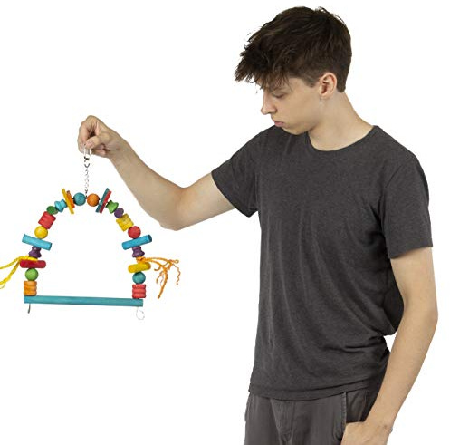 HappyBird | Vogelschaukel | Wooden Blocks Arch Swing - M | Schaukel für Sittiche und Papageien | Bunte Holzschaukel ca. 29 x 36 cm