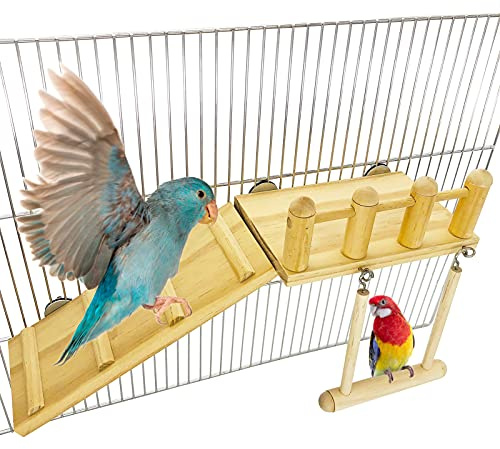 Parrot Climbing Ladder, Bird Wooden Playground with Climbing Ladder Stand, Parrot Play Stand, Bird Swing for Green Cheeks, Small Lovebirds, Goldens, Hamsters, Bird Cage Chew Toy Set