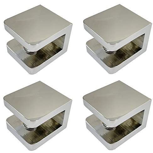 4 Stück LukLoy Glasklemme, ohne Bohren, Glashalter, Regalhalterung, Clipträger (für 8 mm - 10 mm Glas, Chrom)