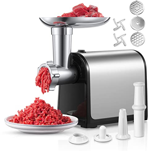 Electric Meat Grinder, 3200W Max Meat Grinders for Home Use, HOUSNAT 3 in 1 Heavy Duty Meat Mincer with 2 Blades and 3 Plates, Sausage Stuffer Tube & Kubbe Kit, Stainless Steel