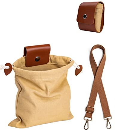 Foraging Bag Adjustable Shoulder Strap Canvas Foraging Pouch for Hiking, Bushcraft, Collapsible Belt Bag for Collecting Mushrooms, Rocks, Seashells, Khaki, One Size