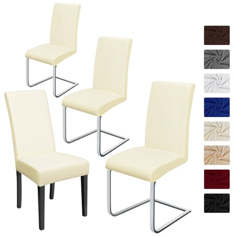 BalladHome Fundas para sillas Pack de 4 Fundas sillas Comedor Fundas elásticas, Cubiertas para sillas,bielástico Extraíble Funda, Muy fácil de Limpiar, Duradera (Paquete de 4, Cream Beige)