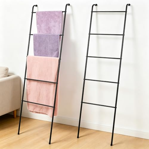 Deckenleiter Badezimmer Handtuchhalter Dekorativer Handtuchhalter 5 Etagen Deckenhalter für Wohnzimmer Badezimmer Waschküche Schwarz, 2 Stück