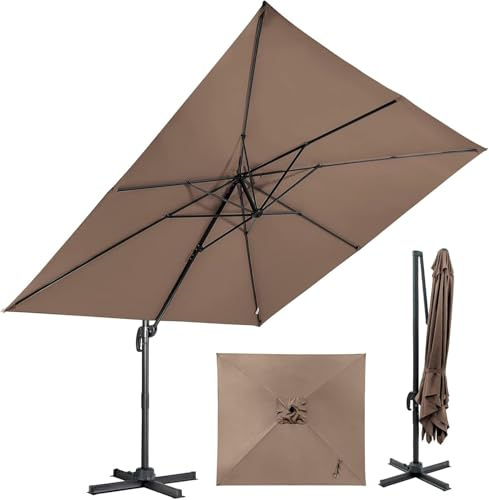 RELAX4LIFE Sonnenschirm Ø300cm, Ampelschirm mit Einstellbarem Winkel & Kurbelvorrichtung, Gartenschirm mit Kreuzbasis, Marktschirm UV-Schutz & Wasserabweisend, für Balkon Garten Café (Braun)