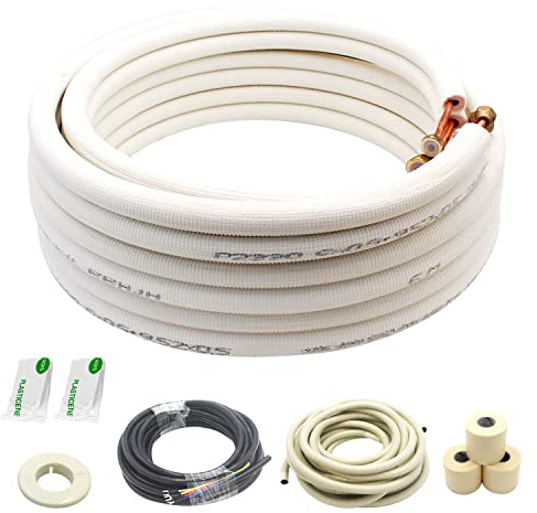 25 Ft Mini Split Line Set.Air Conditioner Copper Tubing Pipes Extension Set, 3/8 & 5/8 3/8 PE Thickened for AC and Heating Equipment Insulated Coil Line Set HVAC Refrigerant with Nuts. (3/8+5/8)