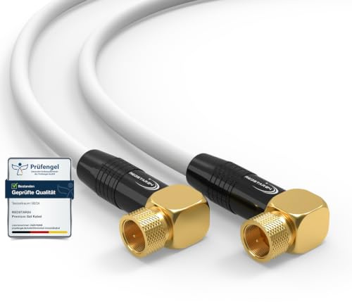 SAT Kabel 20m Satellitenkabel SAT TV Antennenkabel Digital Koaxialkabel Coaxial Internet 2x F-Stecker 90° Grad Gewinkelt Winkelstecker Router Modem Anschlusskabel HD 4K UHD DVB-S DVB-S2 Weiß,