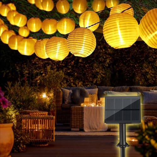 Bowfar Guirlande lumineuse solaire d'extérieur - 6M 30 LED - 800 mAh - Avec panneau solaire amélioré - 8 modes - Résistante aux intempéries - Pour jardin, balcon, terrasse, mariage - Blanc chaud