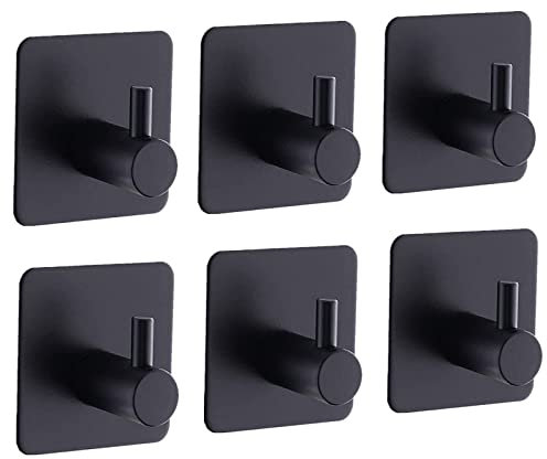 Gooandi Handtuchhaken Ohne Bohren 6 Stück Haken Selbstklebend, Wandhaken Türhaken Badezimmerhaken Klebehaken matt, Ideal Für Badzimmer Toilette Küche (Schwarz)