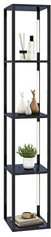 COSTWAY 163 cm Stehlampe Regal, Modern Standleuchte Ablageregal mit 3-stufig dimmbaren LED-Leuchten & drehbaren LED-Stangen, Stehleuchte mit Fußschalter für Wohnzimmer, Schlafzimmer (Schwarz)