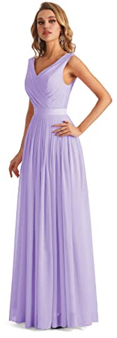 Lecureler Long V-Neck Prom Bridesmaid Dress Lilac Size 14