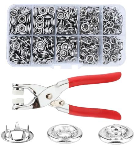 Cimown 100 Sets Druckknöpfe Für Kleidung,Metall-Druckknöpfe, Knopf-Fix-Set,Kein Nähen, Rostfrei,Anwendbar Auf Diy-Druckknopf-Druckknopf-Werkzeug,Silber