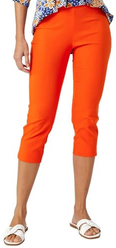 Roman Originals Cropped Trousers For Women UK Ladies Capri Leggings Summer Pants Short Crop Stretch 3/4 Length Three Quarter Pedal Pusher Clothes Elasticated Bengaline Cut Off - Burnt Orange - Size 10