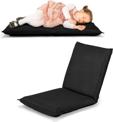 GOPLUS Bodenstuhl, Bodensessel mit 6-stufig Verstellbarer Rückenlehne, Bodensofa mit abnehmbarem Bezug, Lesesessel Liegestuhl Meditationsstuhl für Wohnzimmer (Schwarz)