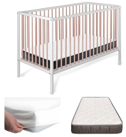 Cuna Bebe Madera, Colchón Morfeo y Protector Colchón | Laponia CoolDreams | Estilo nórdico, color natural. Funda de colchón impermeable incluida. Cuna independiente sin kit colecho.
