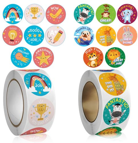 Aieino 1000pcs Teacher Stickers for Children 25mm 16 Cute Designs Stars Yes | Self Adhesive, Reward Sticker, Pencil Trophy Labels, Teacher Supplies for Primary, Secondary, Students Motivational Awards