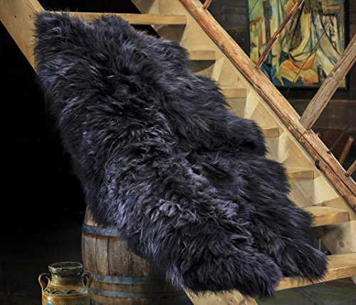 ESTRO | Tappeto in Pelle di Pecora Icelandic Autentico | Brillante e Lussuoso | varietà di Colori ESI (Nero, 170 cm)