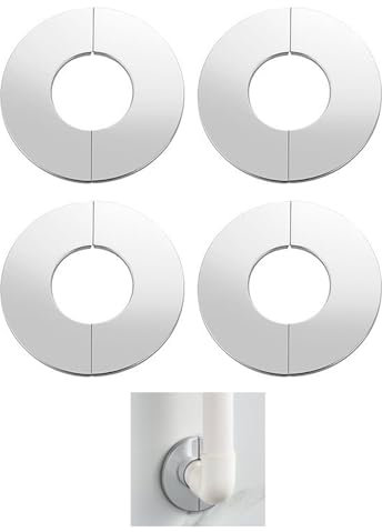 BigCheer Set di 4 rosette per tubi di riscaldamento, in acciaio inox, 43 mm, impermeabile, motivo diviso, autoadesivo