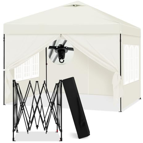 Laneetal Cenador 3x3m, Carpa Plegable para Exterior, Cenador con Paredes Laterales, Gazebo, Pabellón de Jardín para Camping, Pérgola Tienda de Fiestas, Carpa Impermeable, Color Beige