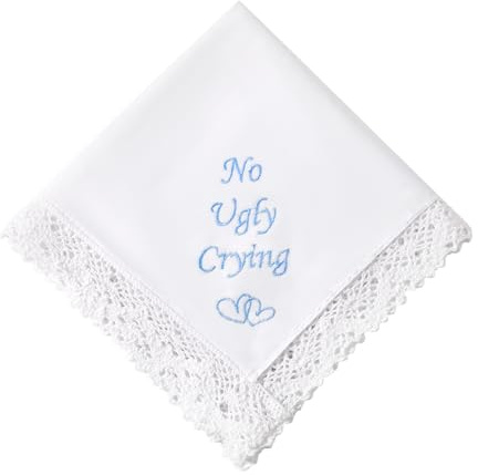 HOULIFE Besticktes Spitzen-Hochzeits-Taschentuch, 60er Jahre, Baumwolle, Weiß, Einstecktuch für Braut, Bräutigam, Hochzeitsgeschenk, 32 x 32 cm, Kein hässliches Weinen, 1 Stück, 38
