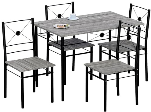 Vida Designs Roslyn Dining Table and Chair Set, Kitchen Breakfast Modern Contemporary Furniture Set (Grey, 4 Seater)