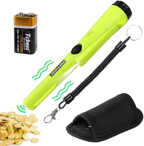 Metal Detector Pinpointer, Metal Detectors for Adults Kids, IP68 Fully Waterproof and 360°Detection Handheld Metal Detecting Accessories with LED and Holster, Gold Panning Kit with 9V Battery (Green)