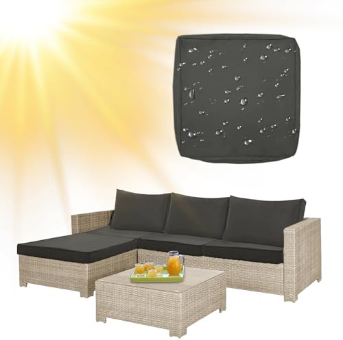 SYLC Draußen Bezüge Für Gartenpolster Wasserabweisende Rattan Sitzkissenbezug Mit Reißverschluss Terrasse Auflagen überwürfe Hussen Für L-Form/Ecke (1 Stück 60×55×10 cm,Dark Grey)