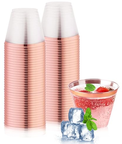 Sektgläser Kunststoff, 100 Stück Plastik Becher, 8.6×7×5.2cm Sektgläser Plastik Elegante Party Weingläser Wiederverwendbare Trinkbecher für Party Hochzeit Picknick Geburtstag Strand Camping (255ml)