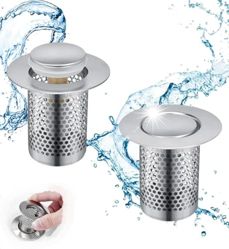 2 PZ Tappo Lavandino Bagno in Acciaio Inossidabile Con Filtro, Bidet Universale Pop Up, Scarico Universale Di Alta Qualità per Lavabo, Vasca Da Bagno, Cucina (Foro 32-42 mm)